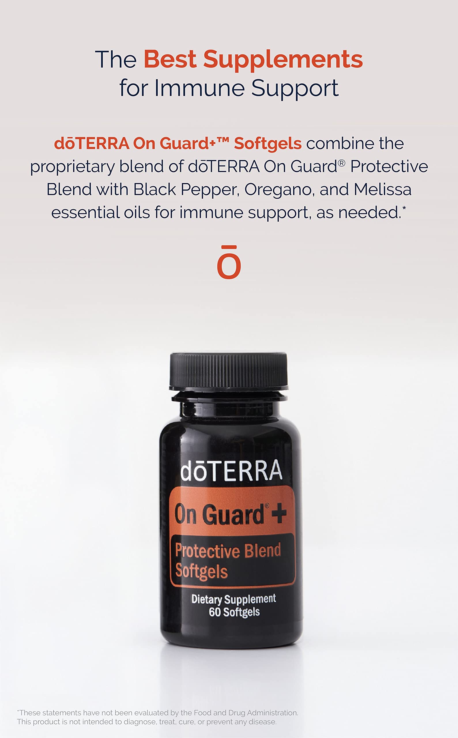 Close up of doTERRA On Guard+ Softgels bottle and label