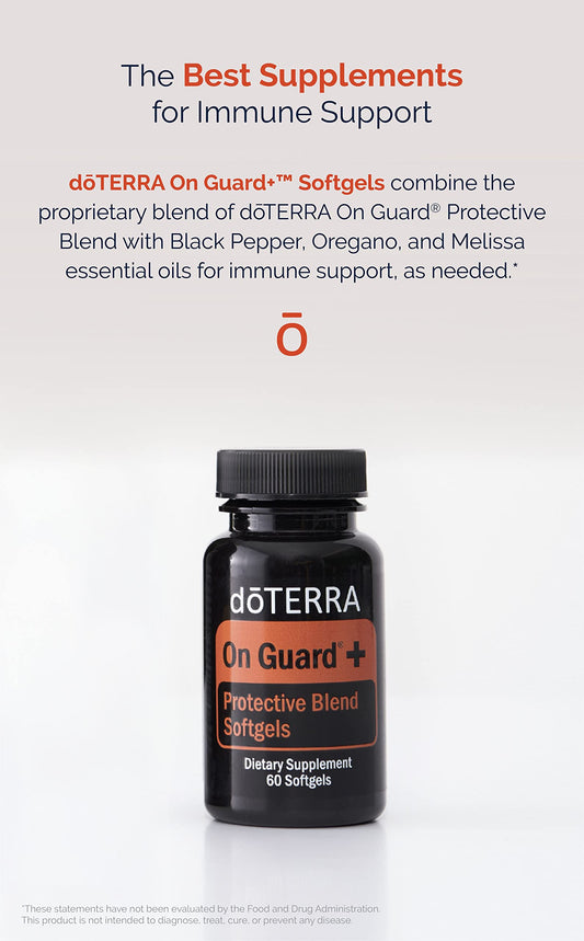 Close up of doTERRA On Guard+ Softgels bottle and label