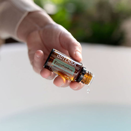 Close-up of doTERRA Eucalyptus Radiata Essential Oil 15 mL bottle