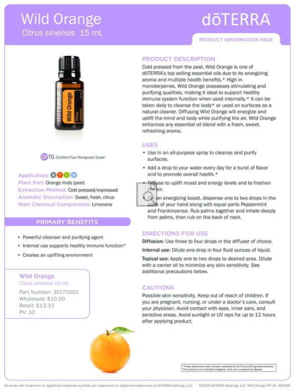Diffuser with doTERRA Wild Orange essential oil aroma