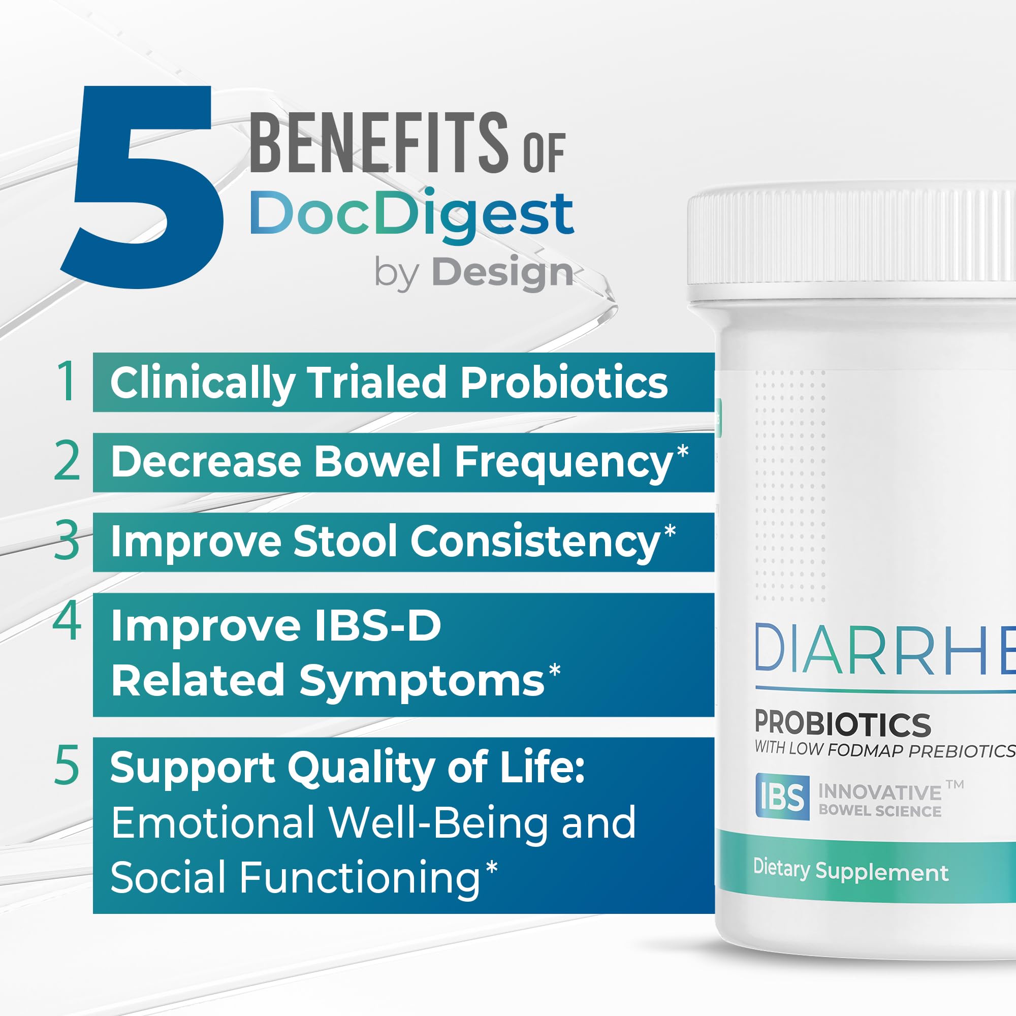 DocDigest by Design packaging suggests convenient daily IBS probiotic care.