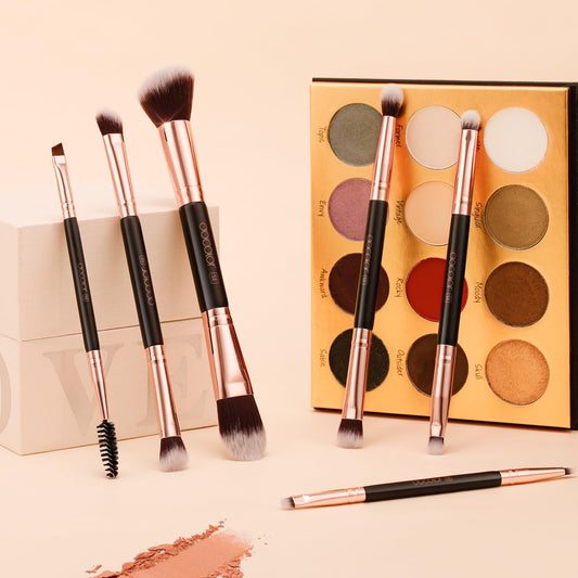 Docolor dual-ended eyebrow brushes define arches with precision and smooth results.