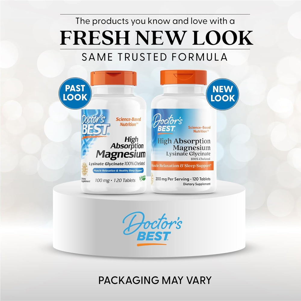 Label showing 200 mg per serving on Doctor’s Best magnesium glycinate lysinate