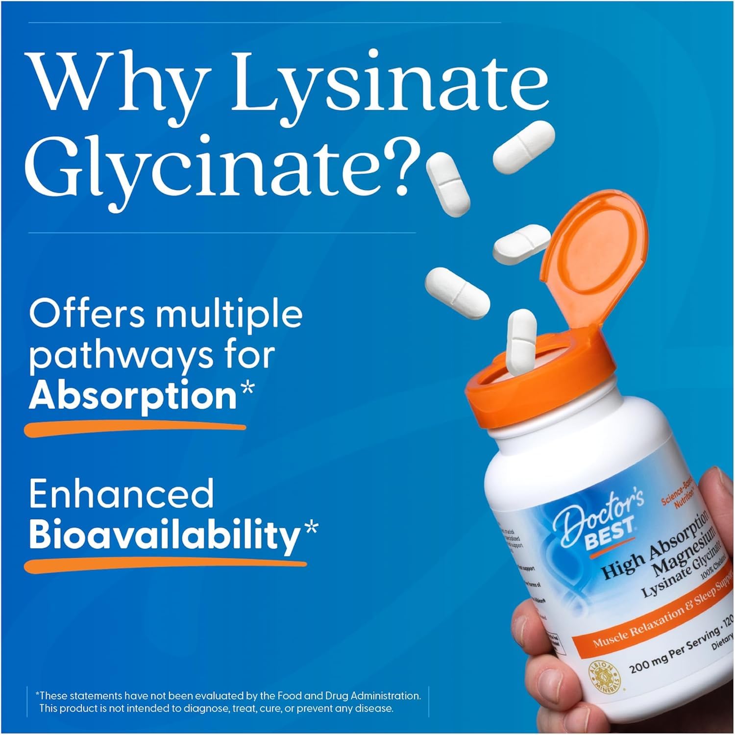 Close-up of magnesium glycinate lysinate tablets