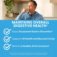 Icons showing non-GMO, vegan, gluten-free attributes of PepZin GI