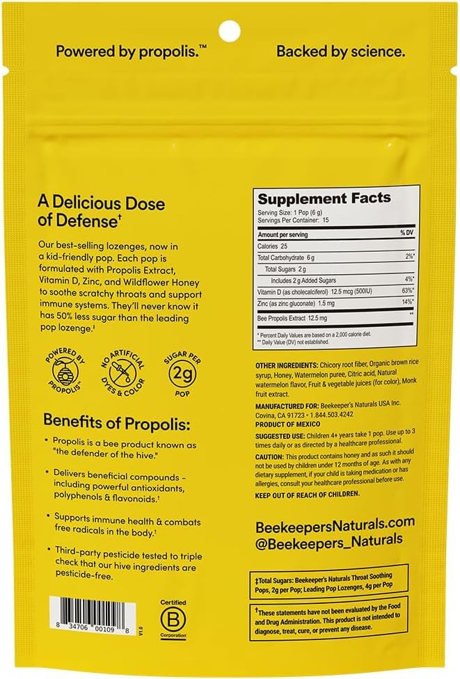 Doctor-formulated Beekeeper's Naturals kids throat lozenges