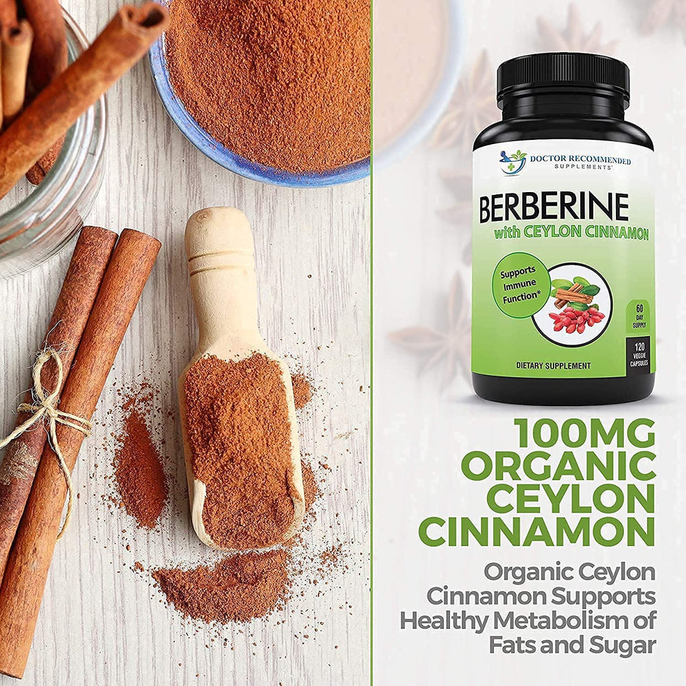 Capsules close-up of Doctor Recommended Supplements Berberine Cinnamon capsules for easy daily use