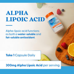 Alpha-Lipoic Acid 300 mg capsules on white background