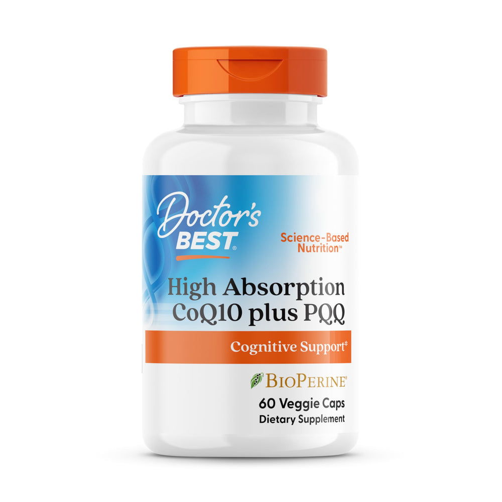 Bottle of Doctor's Best High Absorption CoQ10 + PQQ 60 veggie caps