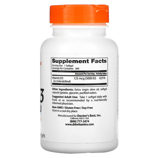 Vitamin D3 125 mcg (5000 IU) softgels – 2-pack bottle image