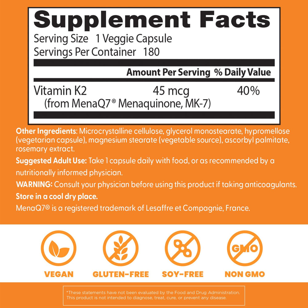 Vitamin K2 MK-7 capsules shown with bottle
