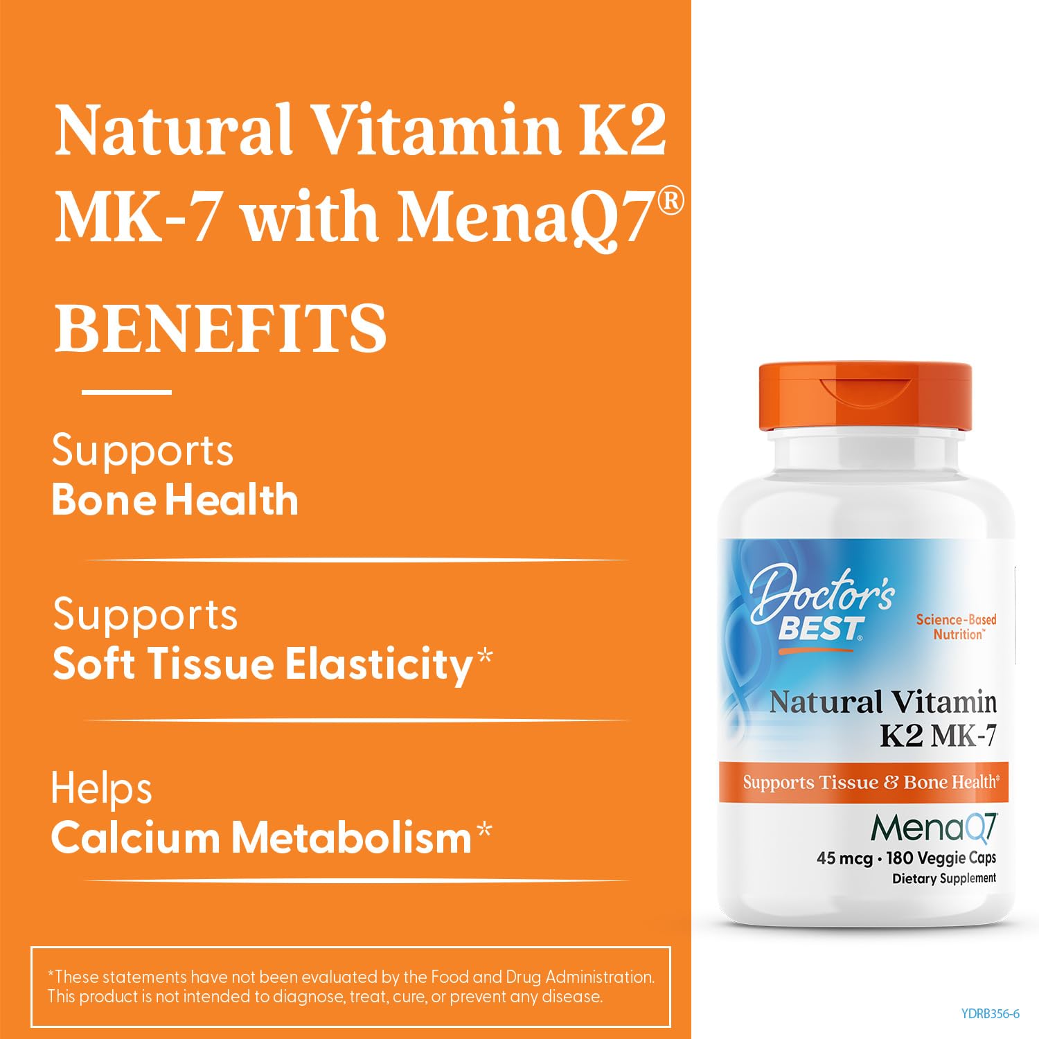 Close-up of bottle label showing MenaQ7 and 45 mcg K2 MK-7
