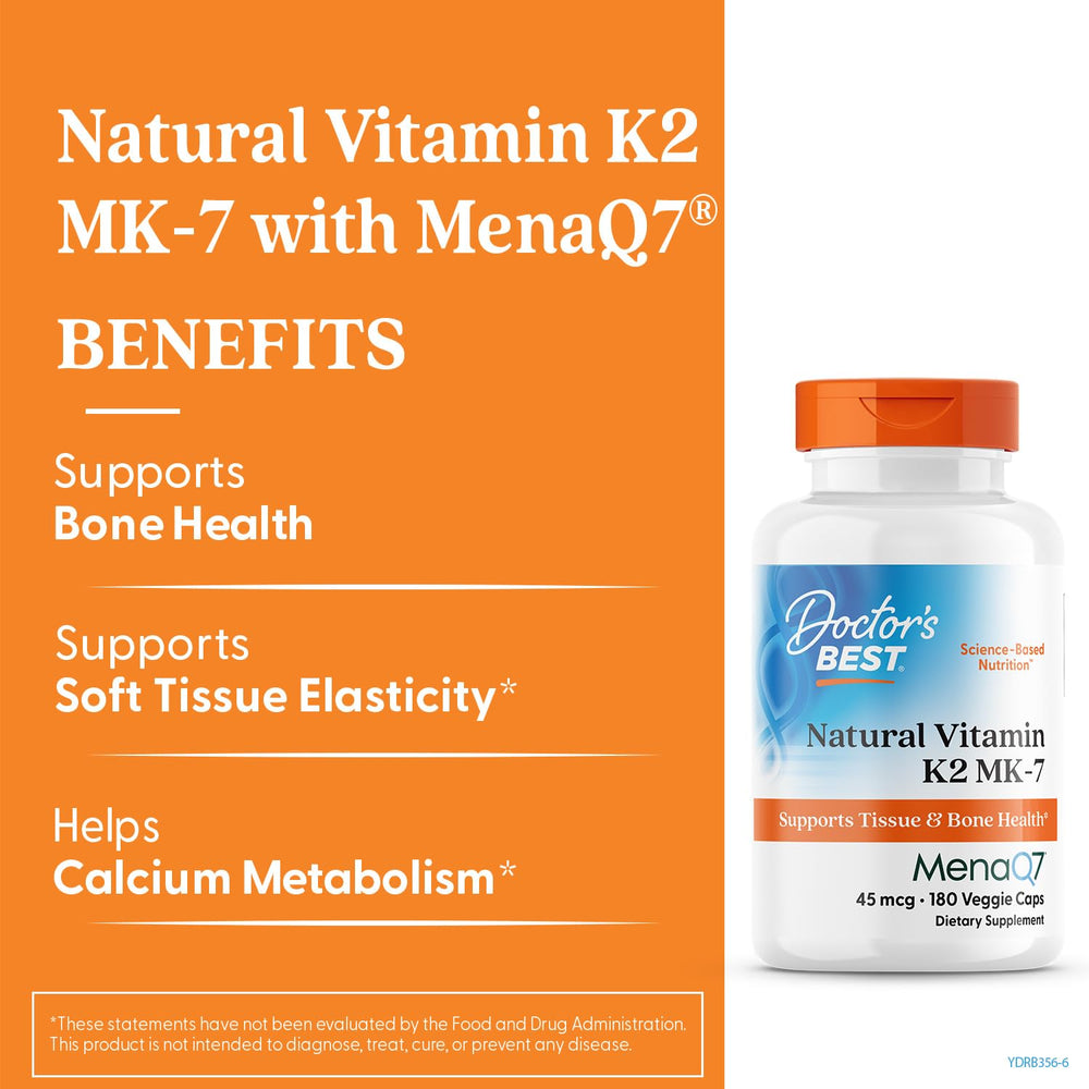 Close-up of bottle label showing MenaQ7 and 45 mcg K2 MK-7