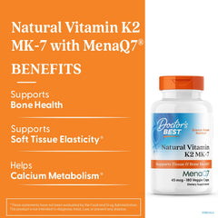 Close-up of bottle label showing MenaQ7 and 45 mcg K2 MK-7