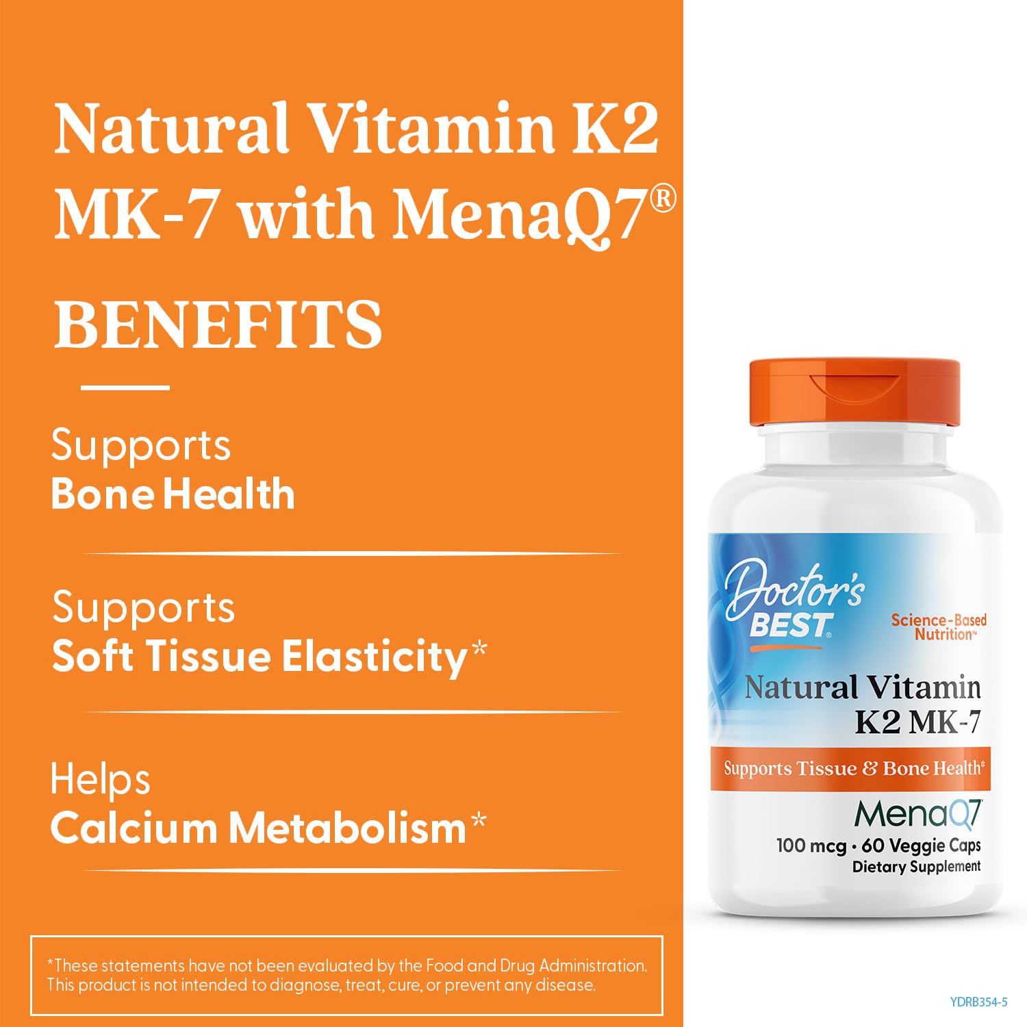 Supplement facts panel on Doctor's Best Vitamin K2 MK-7 label