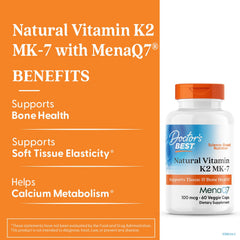 Supplement facts panel on Doctor's Best Vitamin K2 MK-7 label