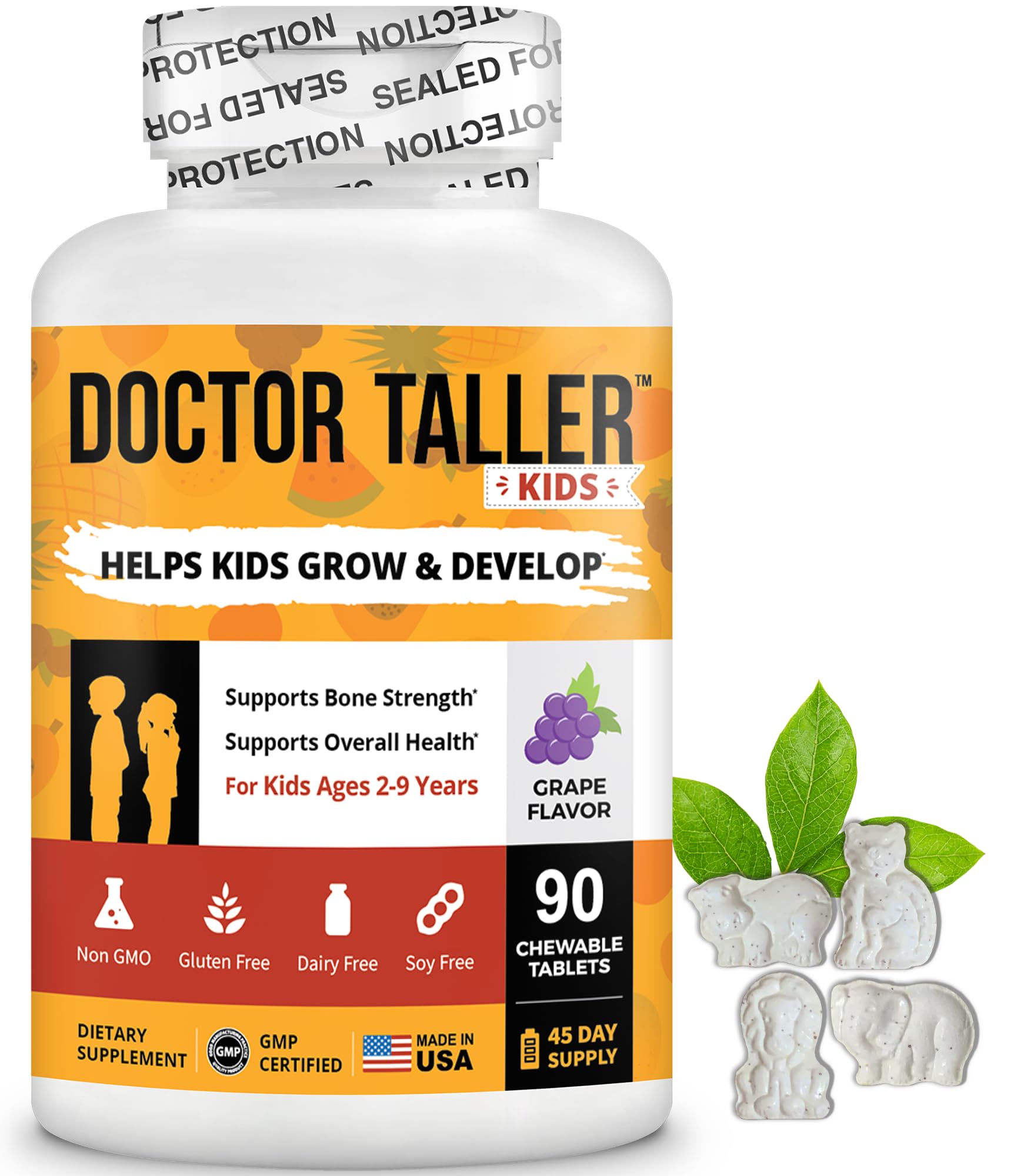 Doctor Taller Kids multivitamin bottle and packaging for kids ages 2-9