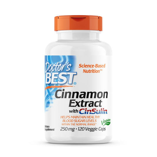 Doctors Best Cinnamon Extract with CinSulin bottle and 120 veggie capsules