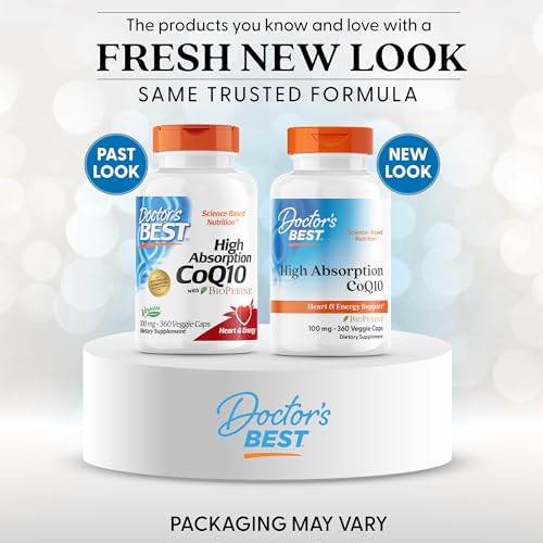 Close-up of CoQ10 capsules showing the high absorption BioPerine formula.
