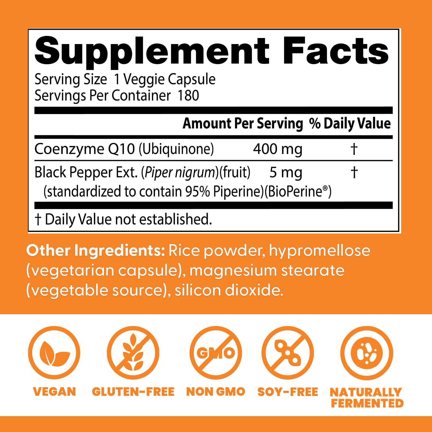 Non-GMO, gluten-free, soy-free vegan supplement packaging