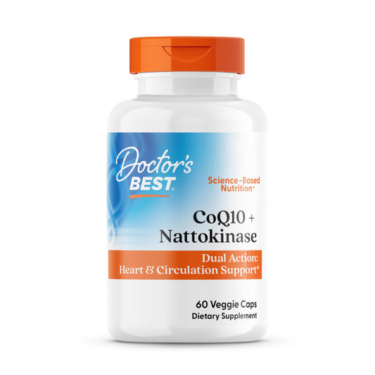 Front bottle of Doctor's Best CoQ10 + Nattokinase 60 veggie caps