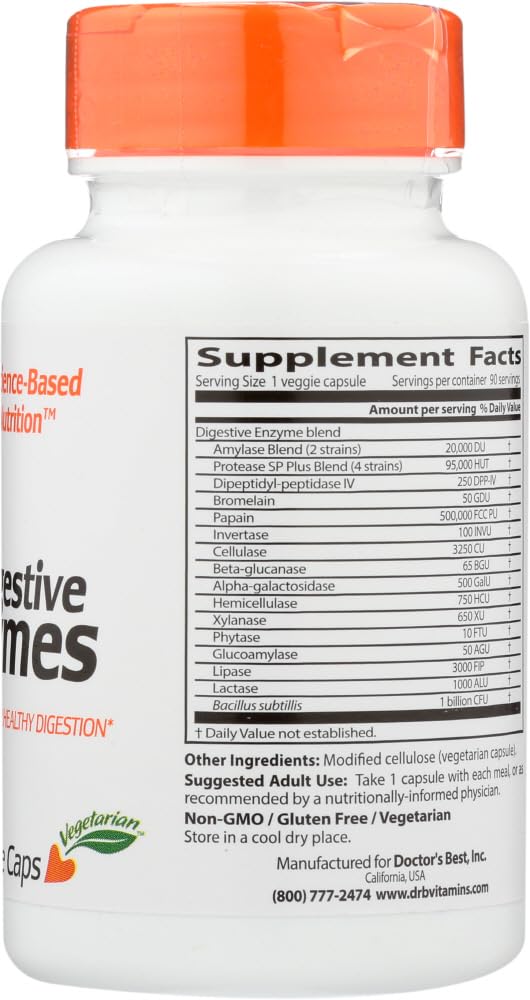 Close-up of Doctor's Best Digestive Enzymes label