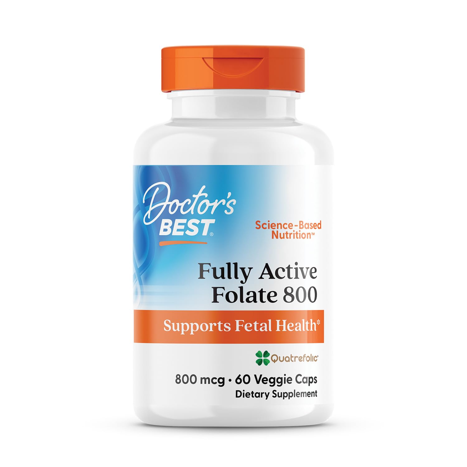 Doctor's Best Fully Active Folate 800 with Quatrefolic bottle - 60 Veggie Caps