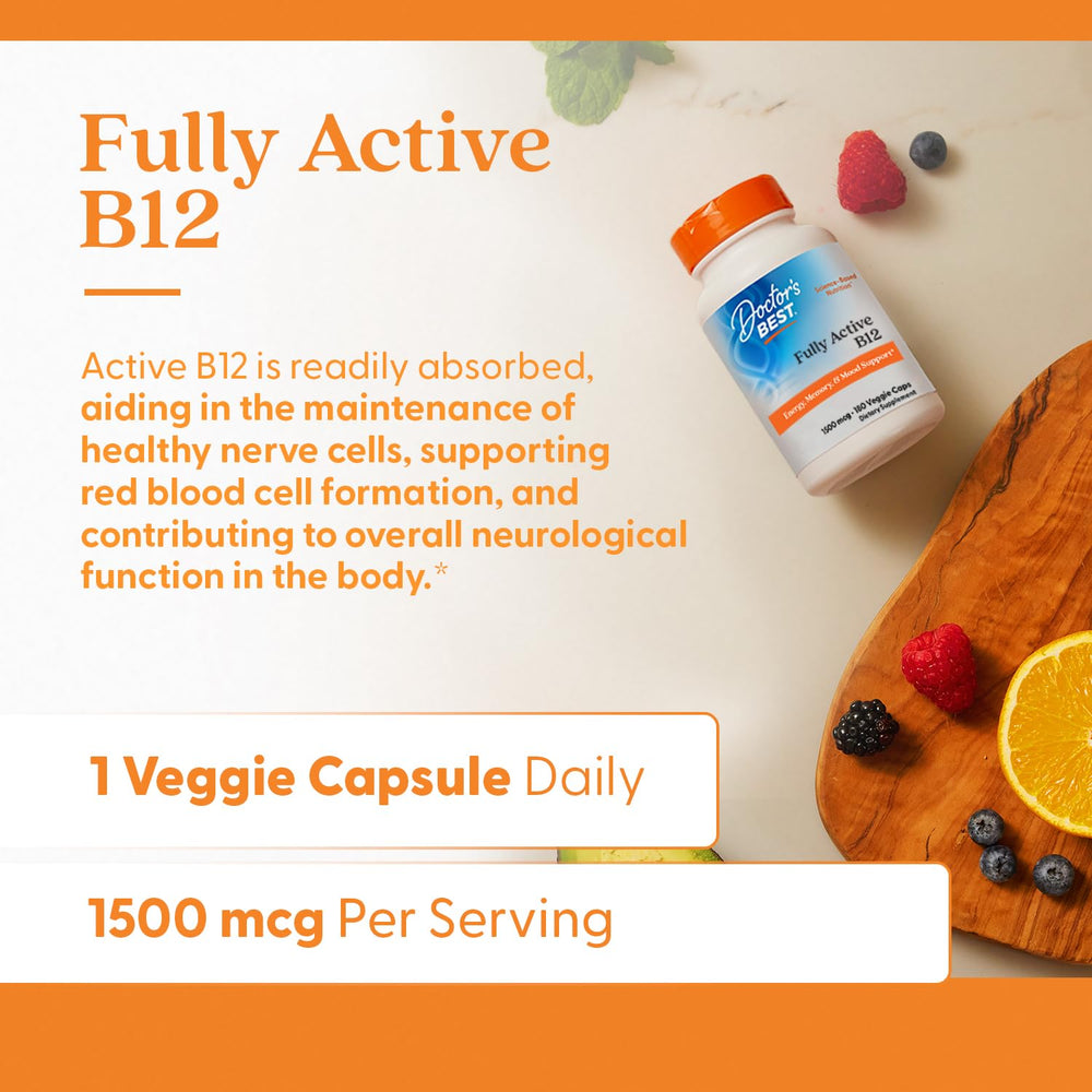 Front/top view of Doctor’s Best B12 supplement bottle