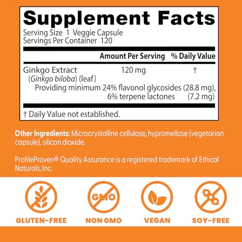 Close-up of Ginkgo extract label showing 24% flavone glycosides