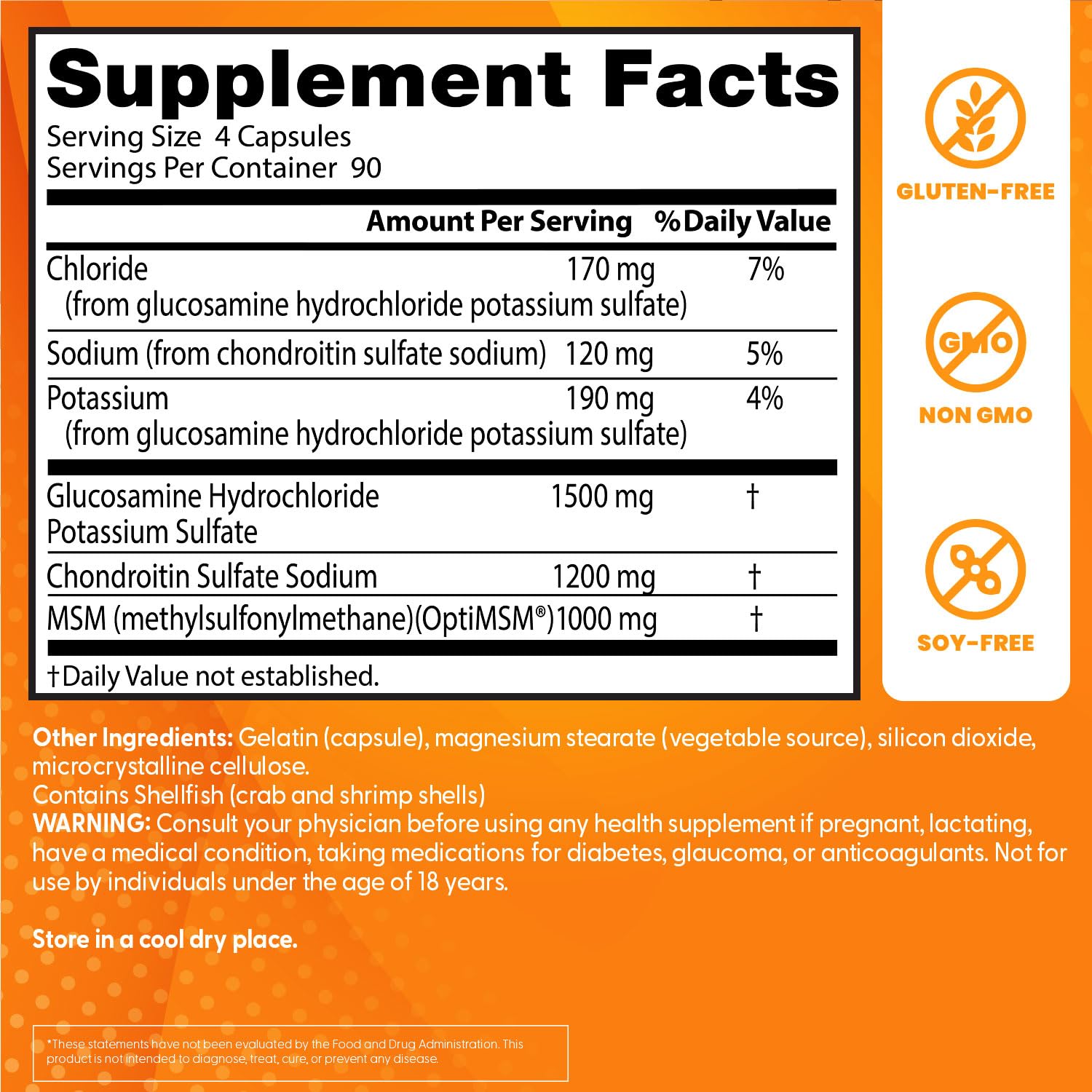 Doctor's Best glucosamine chondroitin MSM label highlighting OptiMSM purity