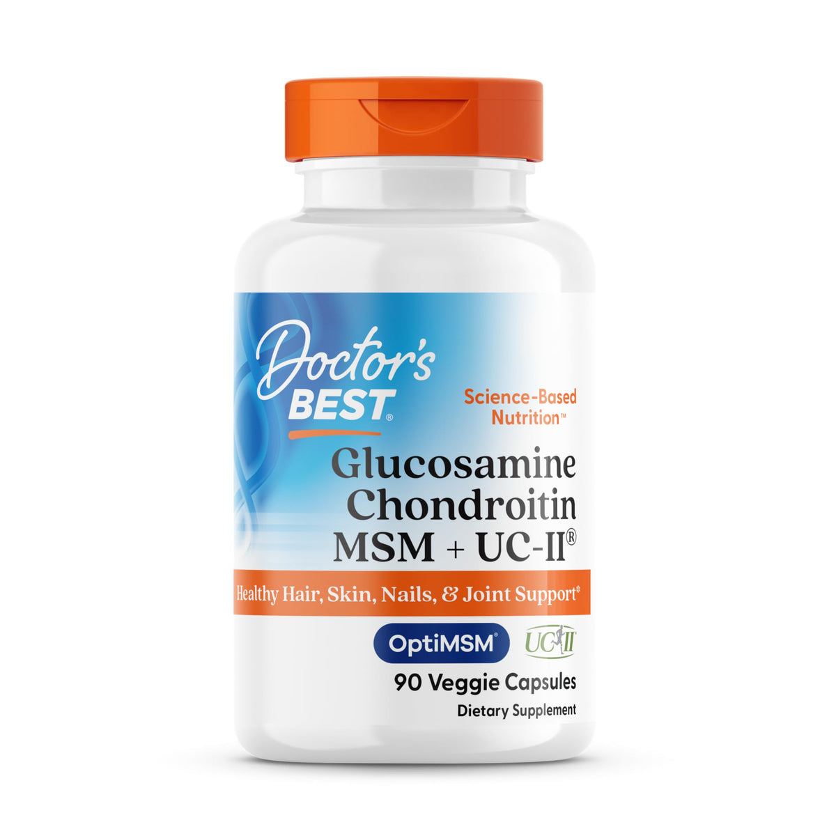 Bottle label for Doctor's Best Glucosamine, Chondroitin, MSM, UC-II