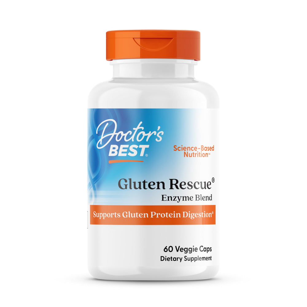 Doctor's Best Gluten Rescue with Glutalytic bottle on a white background