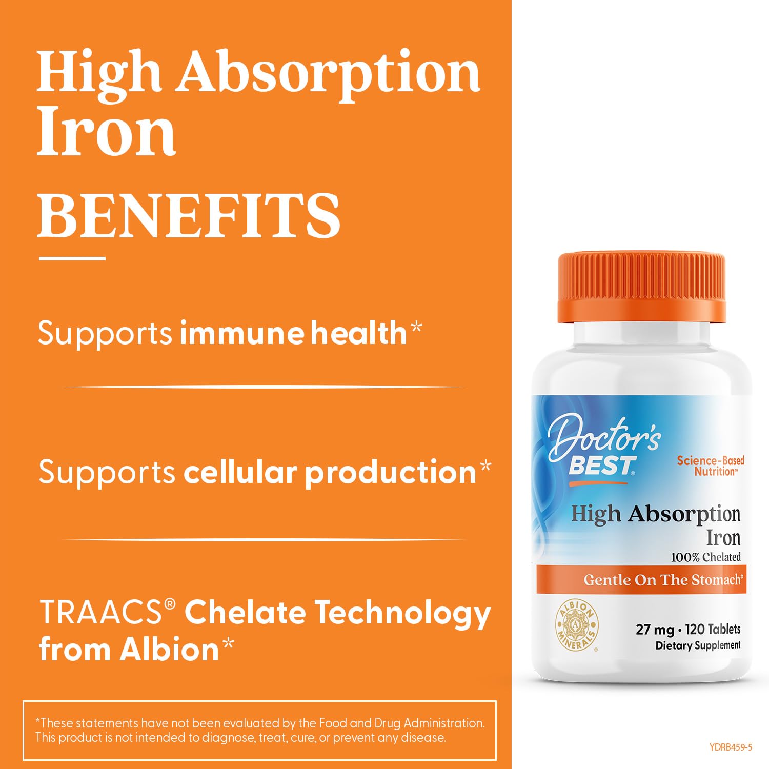 Close-up of Doctor's Best iron tablets 27 mg