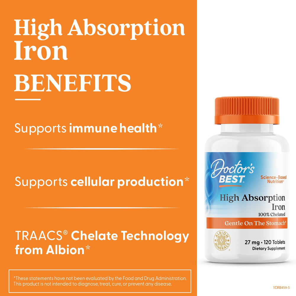 Close-up of Doctor's Best iron tablets 27 mg