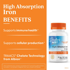 Close-up of Doctor's Best iron tablets 27 mg