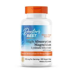 Front of Doctor's Best High Absorption Magnesium Lysinate Glycinate 120 Ct bottle