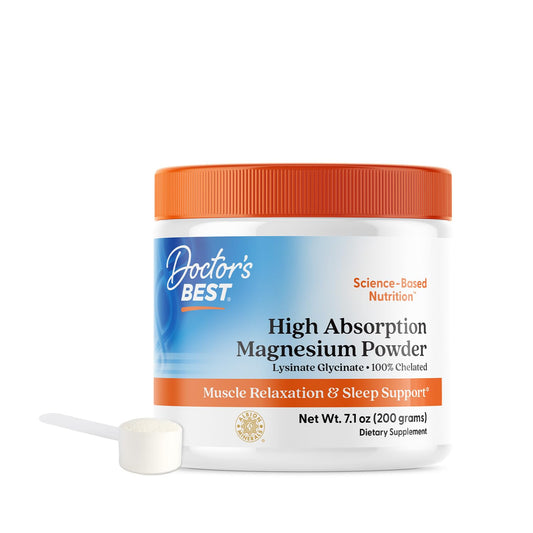 Bottle of Doctor's Best High Absorption Magnesium Powder with label