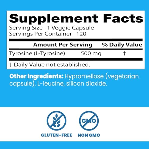 L-Tyrosine bottle with label and capsules