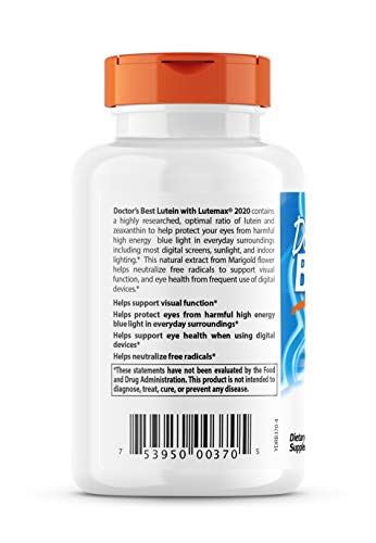 Nutrition facts panel on Doctor's Best Lutein 20 mg
