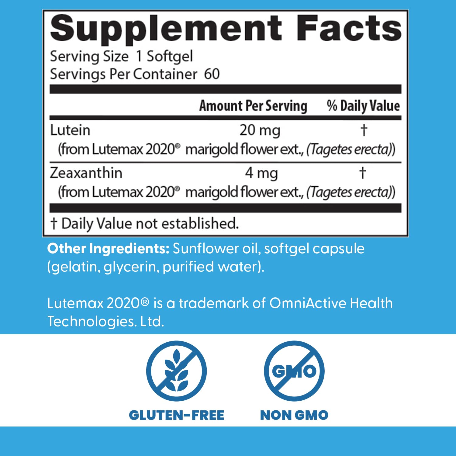 Close-up of Lutemax 2020 highlighted on the label