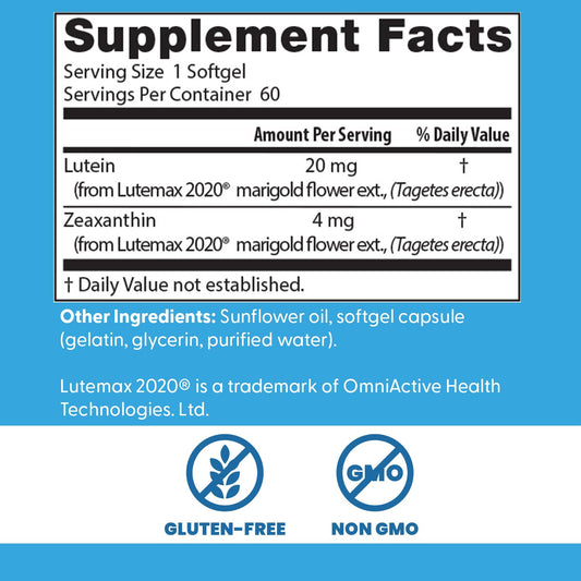 Close-up of Lutemax 2020 highlighted on the label