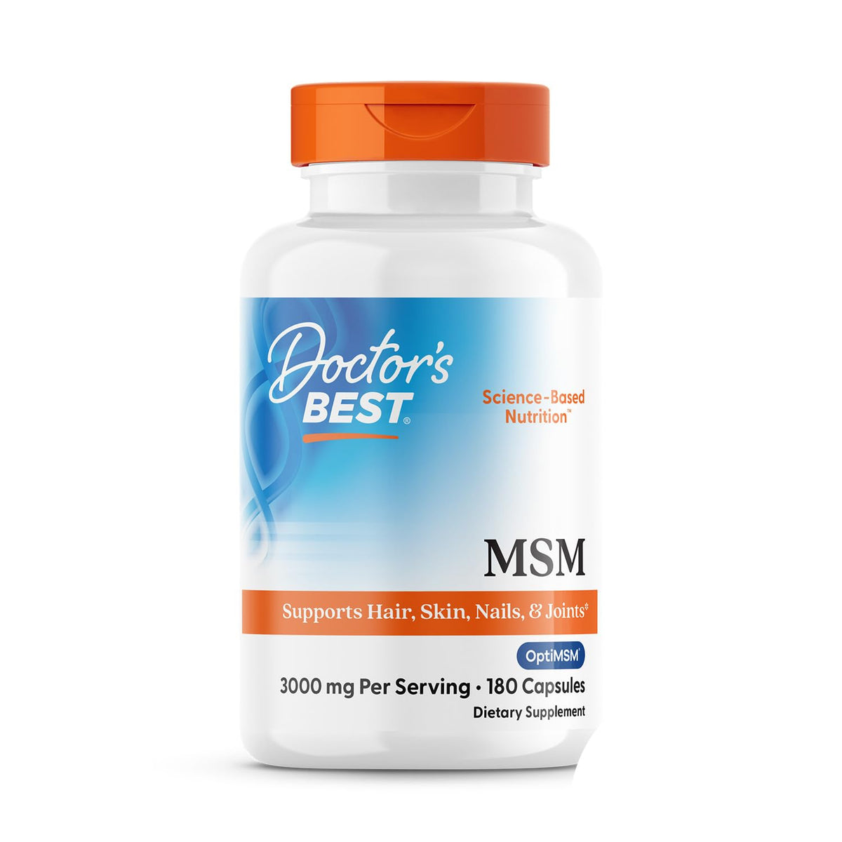 Doctors Best MSM bottle and label on a white background