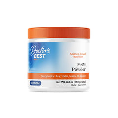 Front view of Doctors Best MSM Powder 250 g packaging