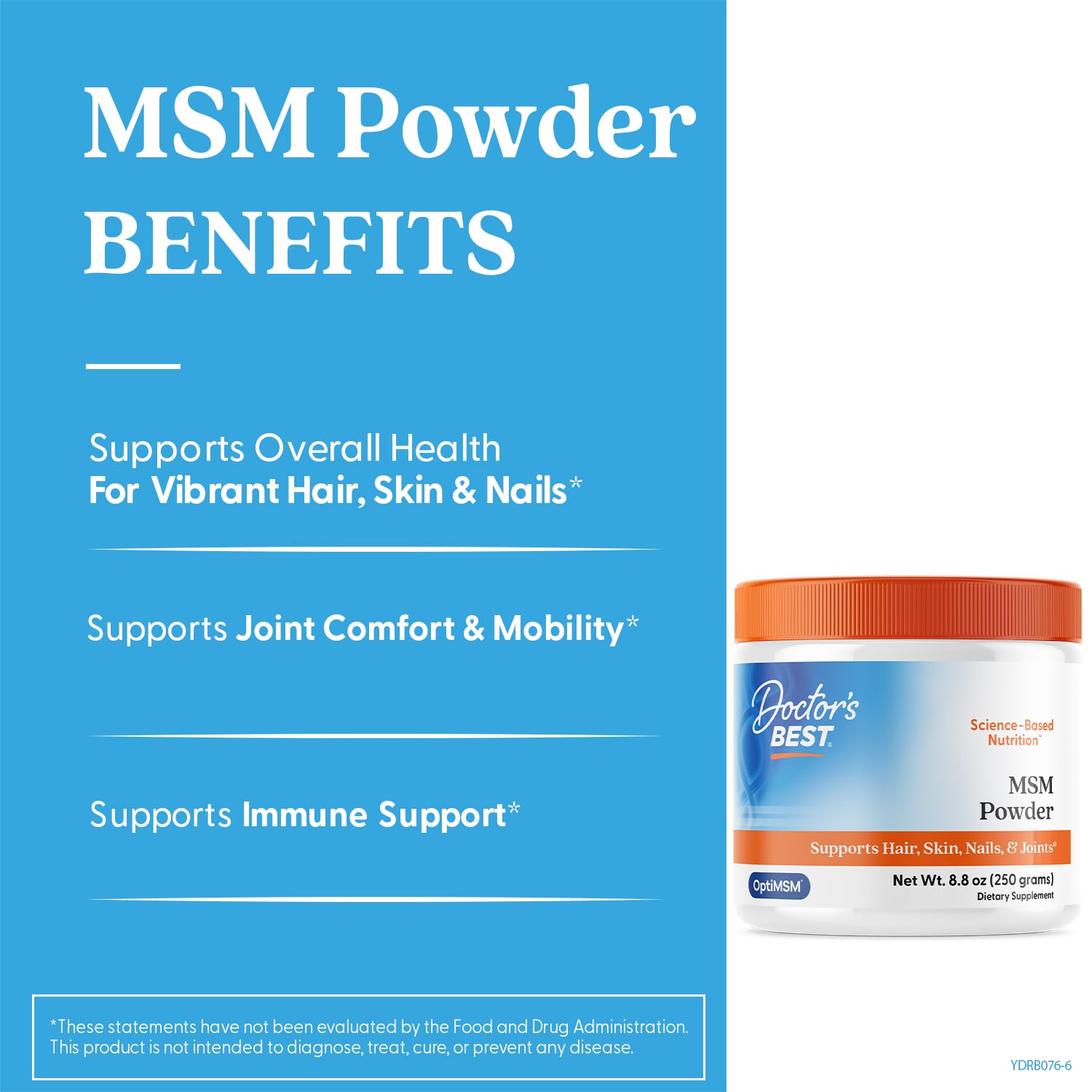 OptiMSM purification and ingredients label for Doctors Best MSM Powder