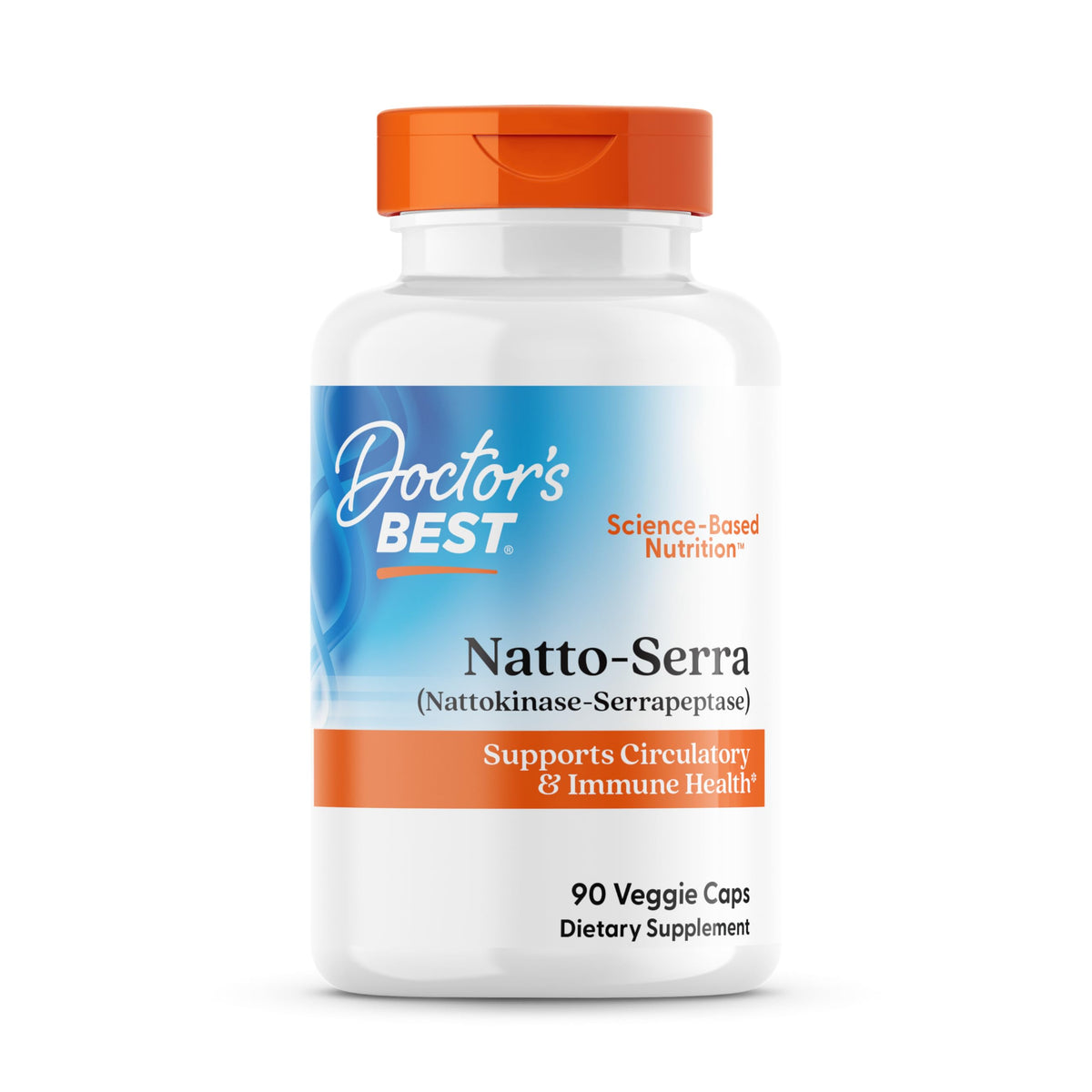Bottle and packaging of Doctor's Best Natto-Serra (90 Veggie Caps)