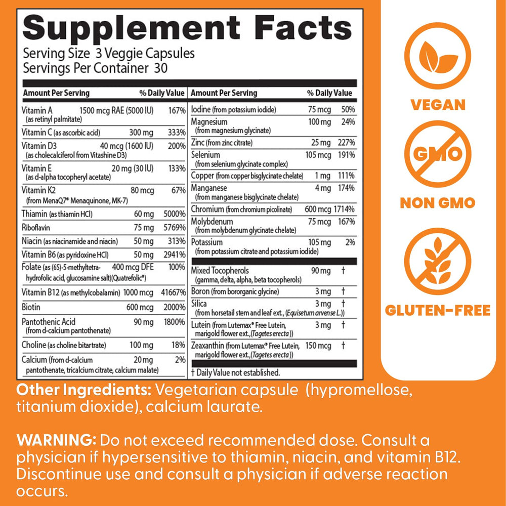 Non-GMO gluten-free vegan formula with premium B vitamins and minerals