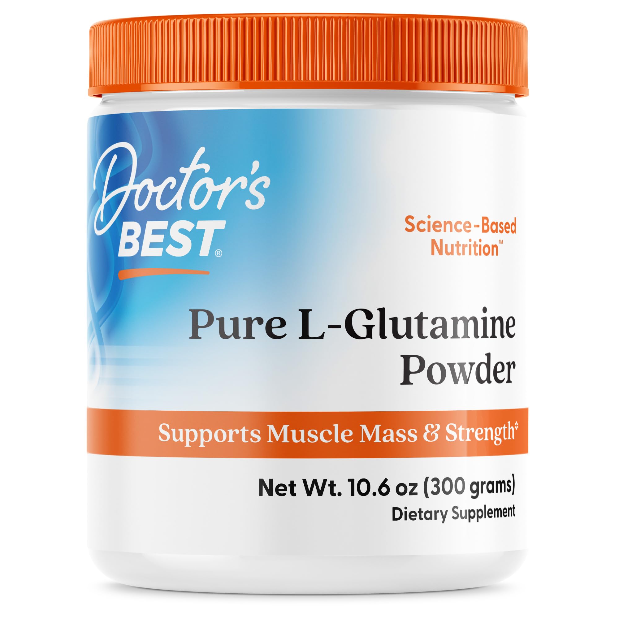 Front label view of Doctor's Best Pure L-Glutamine Powder 300 g