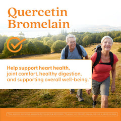 Graphic showing 500 mg quercetin and 250 mg bromelain per serving
