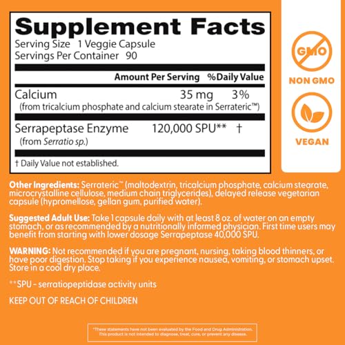 Doctor's Best Serrapeptase capsules closeup highlighting enzyme potency.