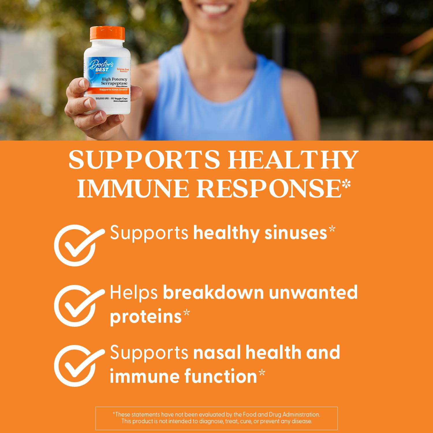 Doctor's Best Serrapeptase packaging displaying 90 capsules for daily use.
